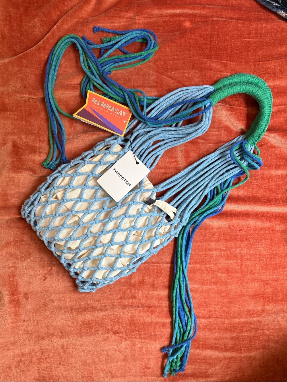 Nannacay Blue Macramé Net Crossbody Bag